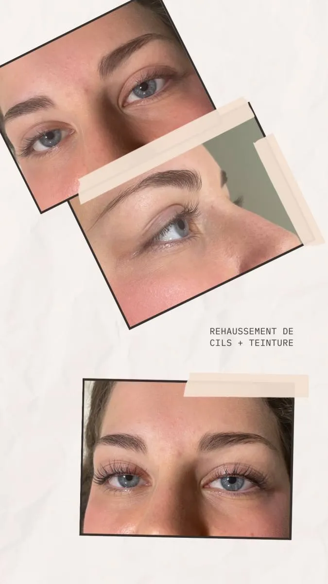 Montage de photos d'un rehaussement de cils avec teinture réalisé à l'institut
